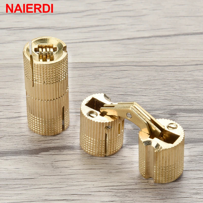 NAIERDI 8-18mm Copper Barrel Hinges Concealed Cabinet Hidden Invisible Brass Door Hinges For Furniture